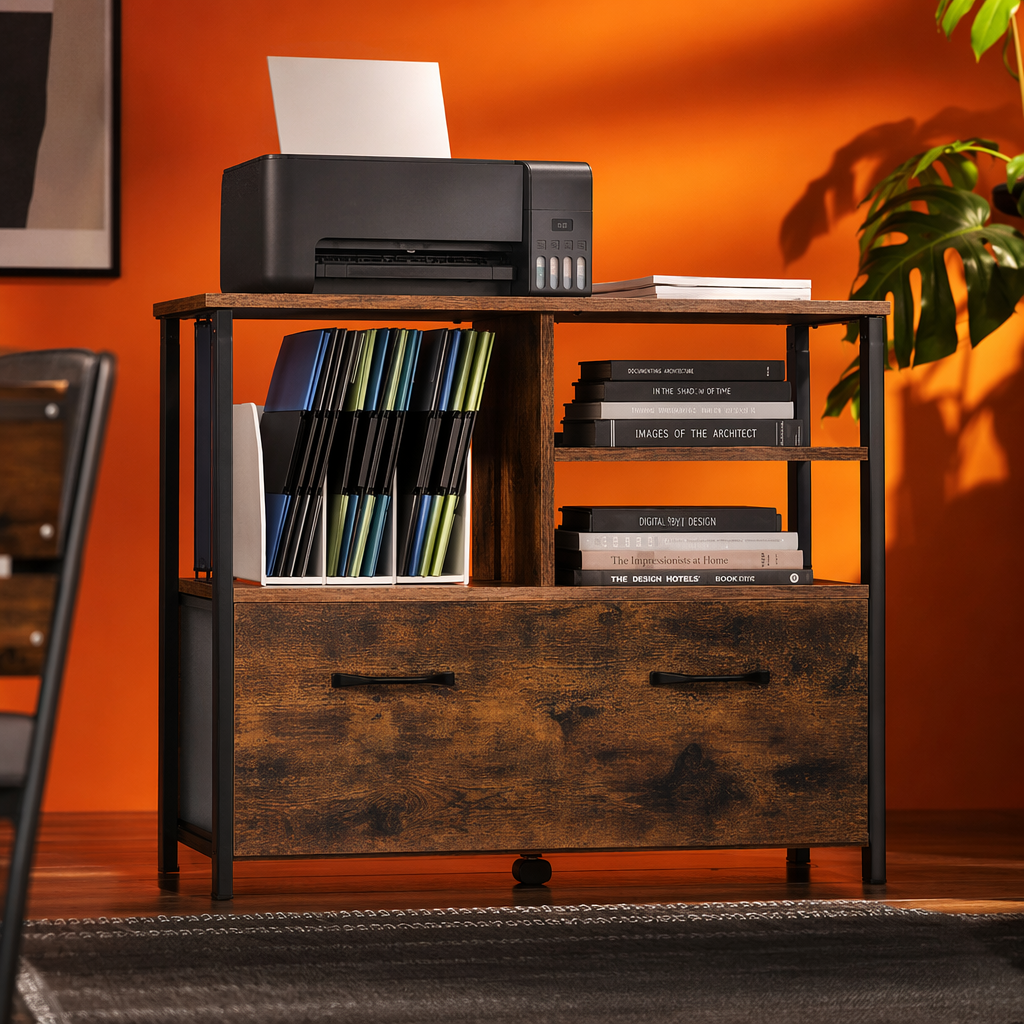 Retro wooden desk cabinet, Nordic-style solid wood office and study desk, storage combination furniture Specification image