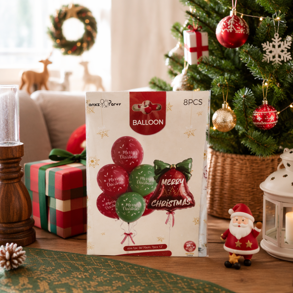 Red and green Christmas-themed balloon set, festive decoration and party supplies details Picture