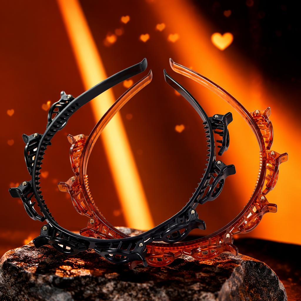 The black-brown plastic hairband with a multi-toothed structure can be adjusted for comfortable fixation Specification image