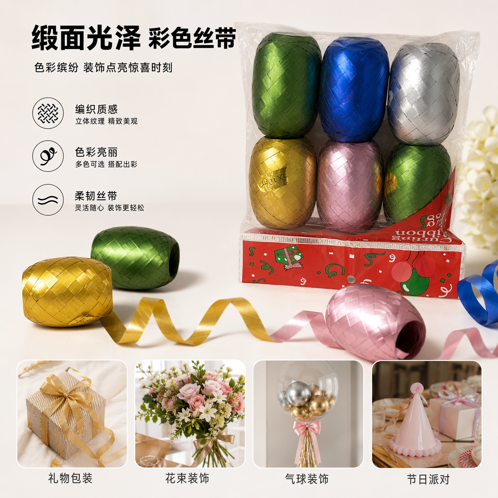 彩色卷曲丝带蛋 节日装饰手工DIY彩带礼盒包装用品