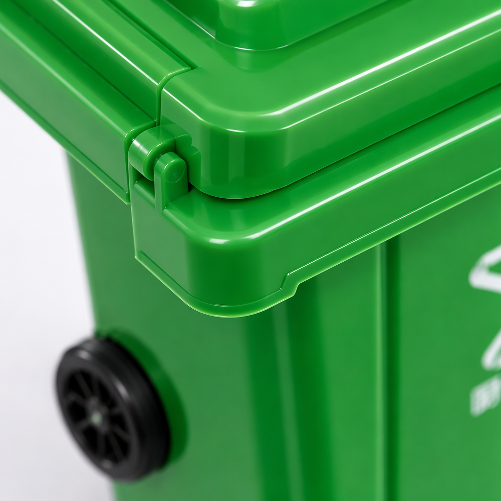 Color classified trash can combination: green for kitchen waste, black for others, red for hazardous materials, blue for recyclable, with wheels Application Scenario