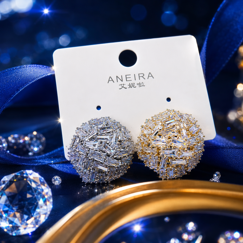 Silver crystal spherical ear studs are simple, fashionable and versatile earrings Specification image