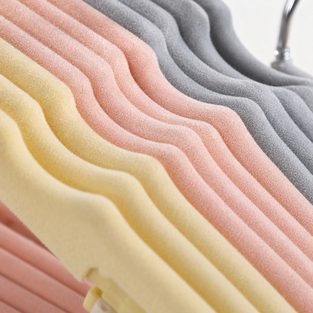 Colorful velvet coat rack, anti-slip and thickened household wardrobe storage hanger Application Scenario