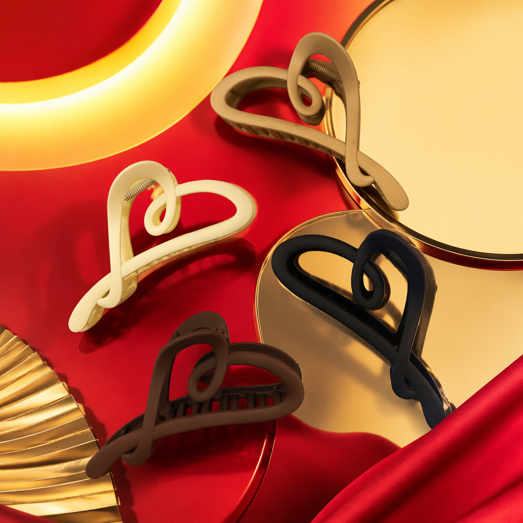 Colorful heart-shaped hairpins, sweet girl headwear, metallic texture and cute accessories Specification image