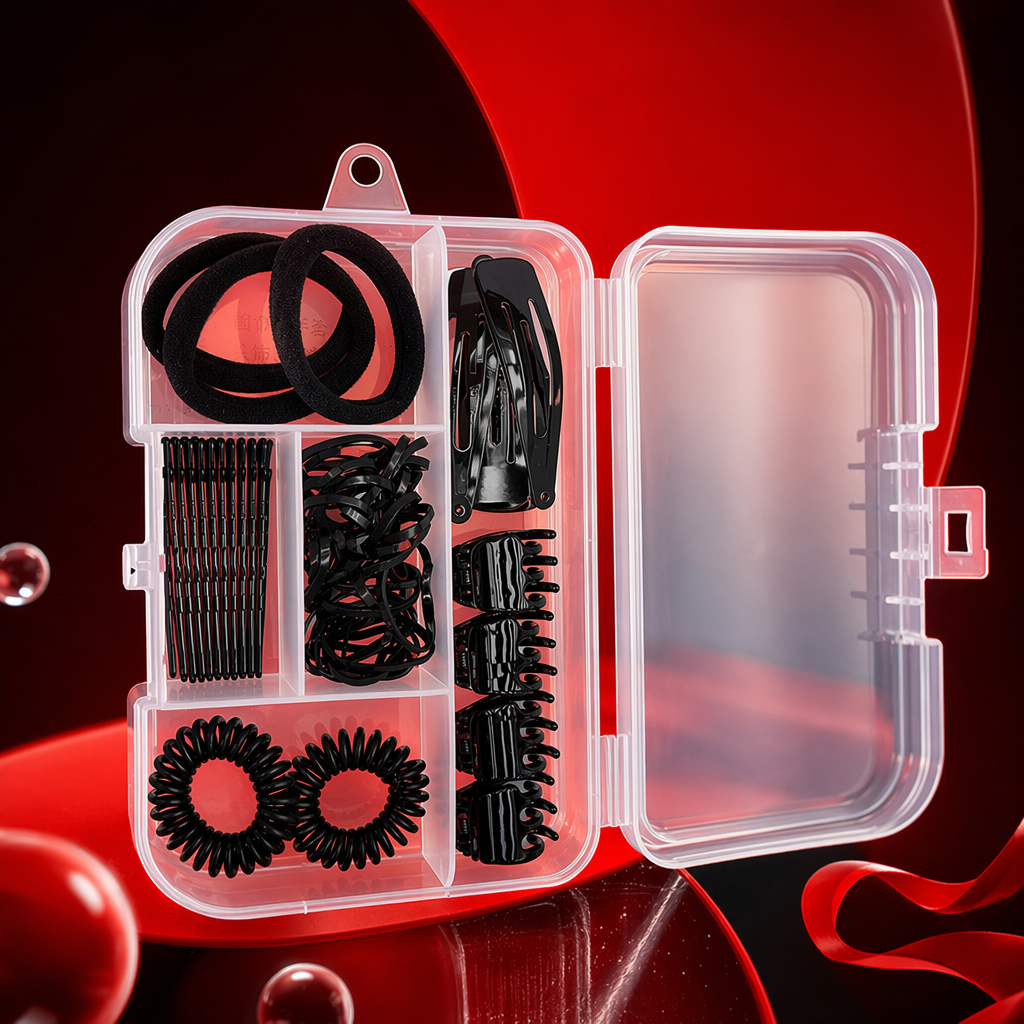 Transparent storage box, black hair accessory dedicated organization box, dust-proof and moisture-proof, stackable for multi-layer storage Specification image