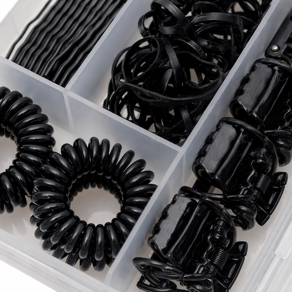 Transparent storage box, black hair accessory dedicated organization box, dust-proof and moisture-proof, stackable for multi-layer storage Application Scenario