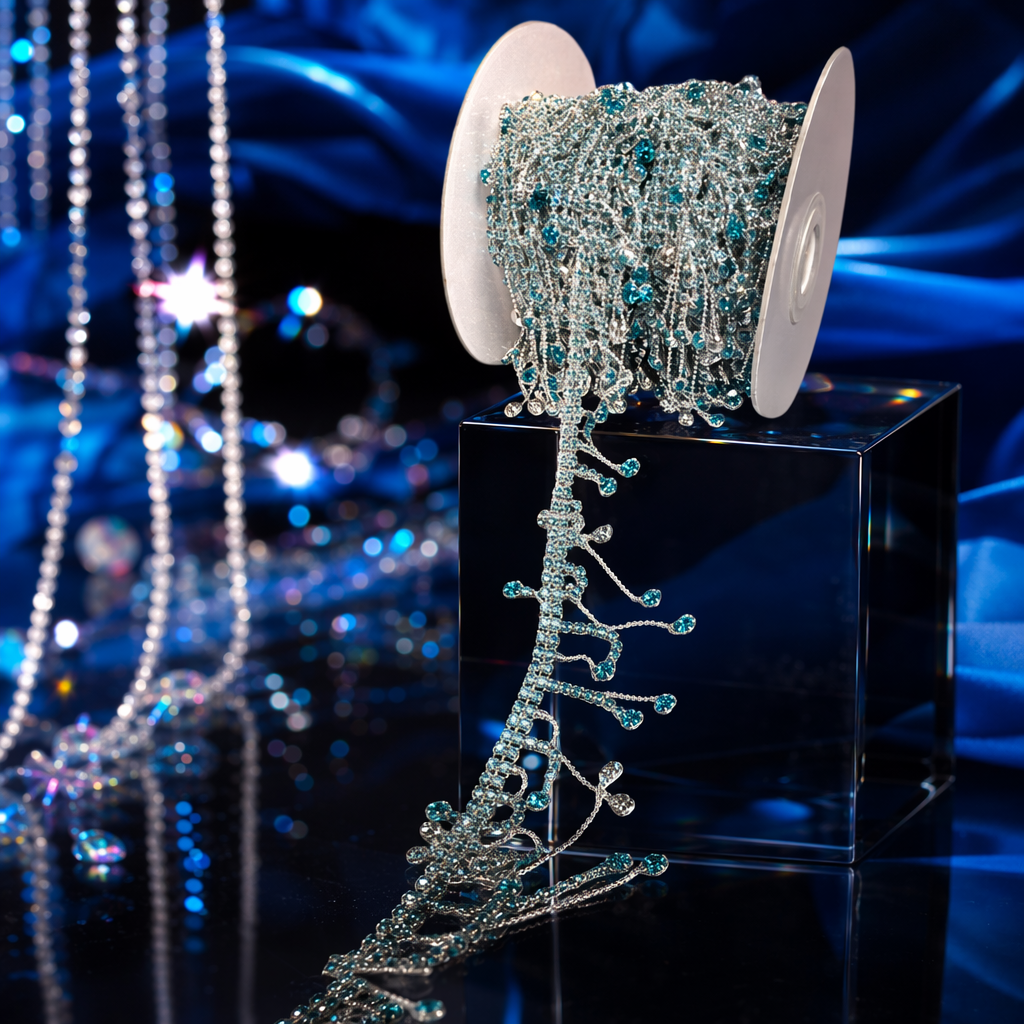 Blue rhinestone tassel jewelry, fashionable earrings and necklace set Specification image