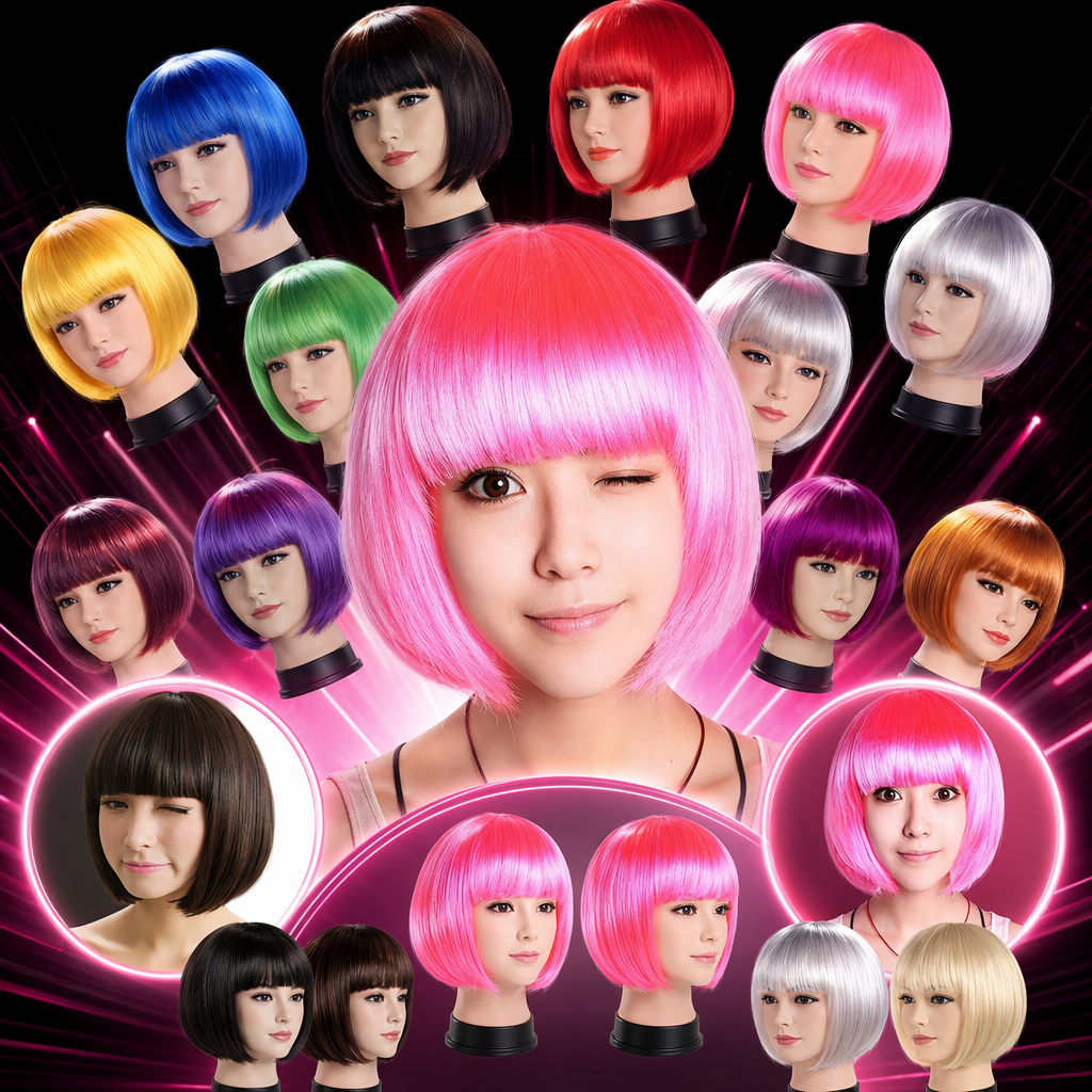 The colorful Bob wig for women's short hair simulates bangs, which are naturally fluffy and breathable Specification image
