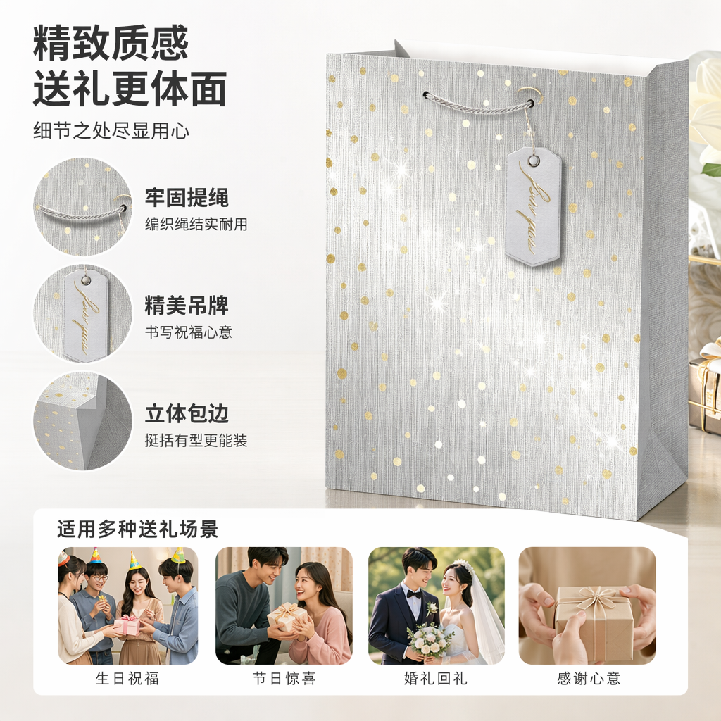 Silver gold dot gift bag, high-end hand-held eco-friendly packaging bag