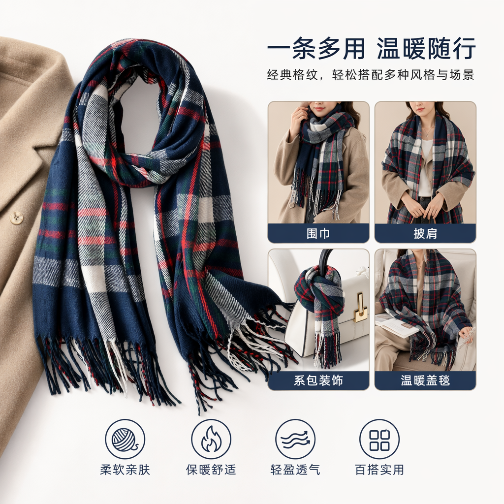 格子围巾纯棉保暖秋冬时尚百搭男女同款
