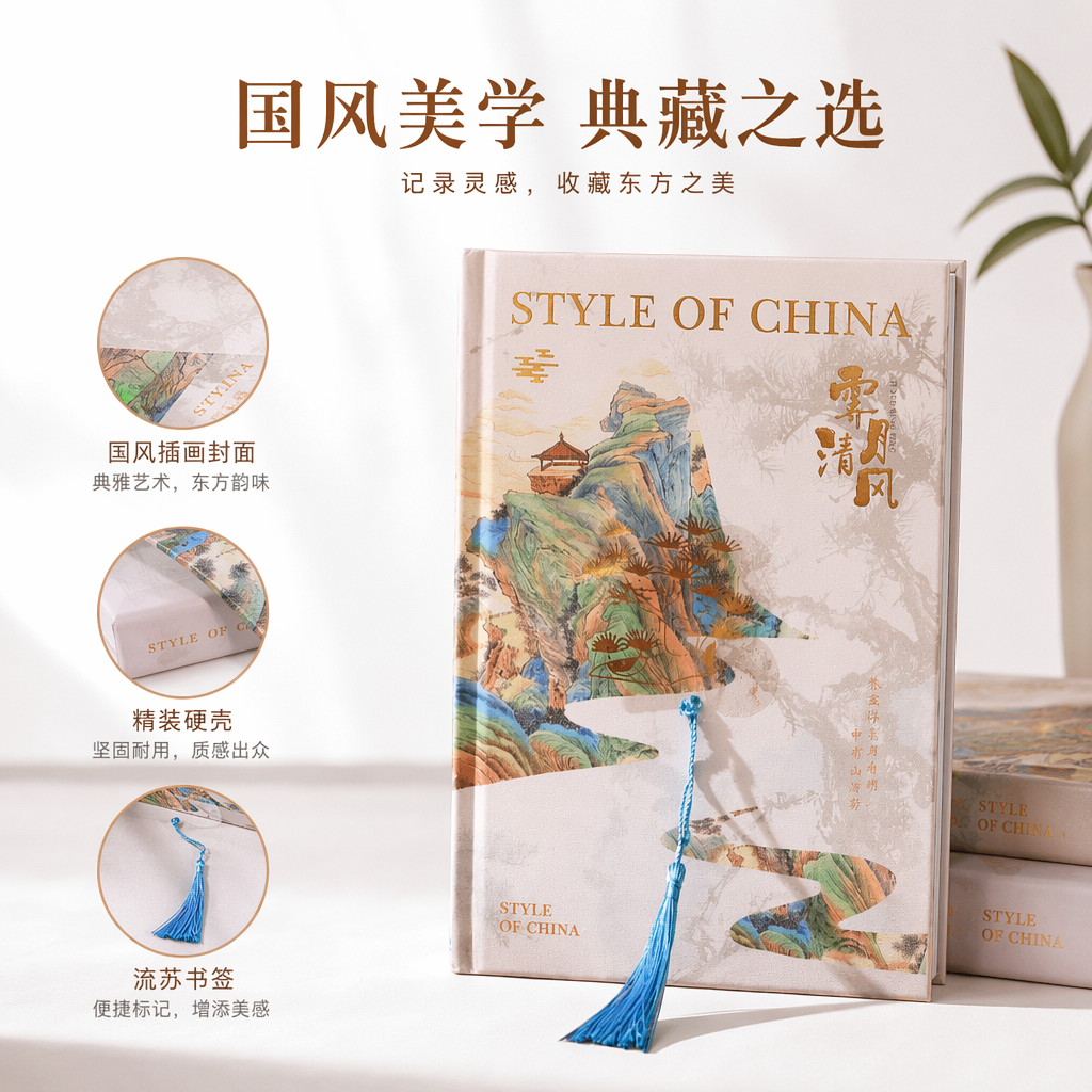 Landscape painting cover book STYLE OF CHINA Blue tassel bookmark
