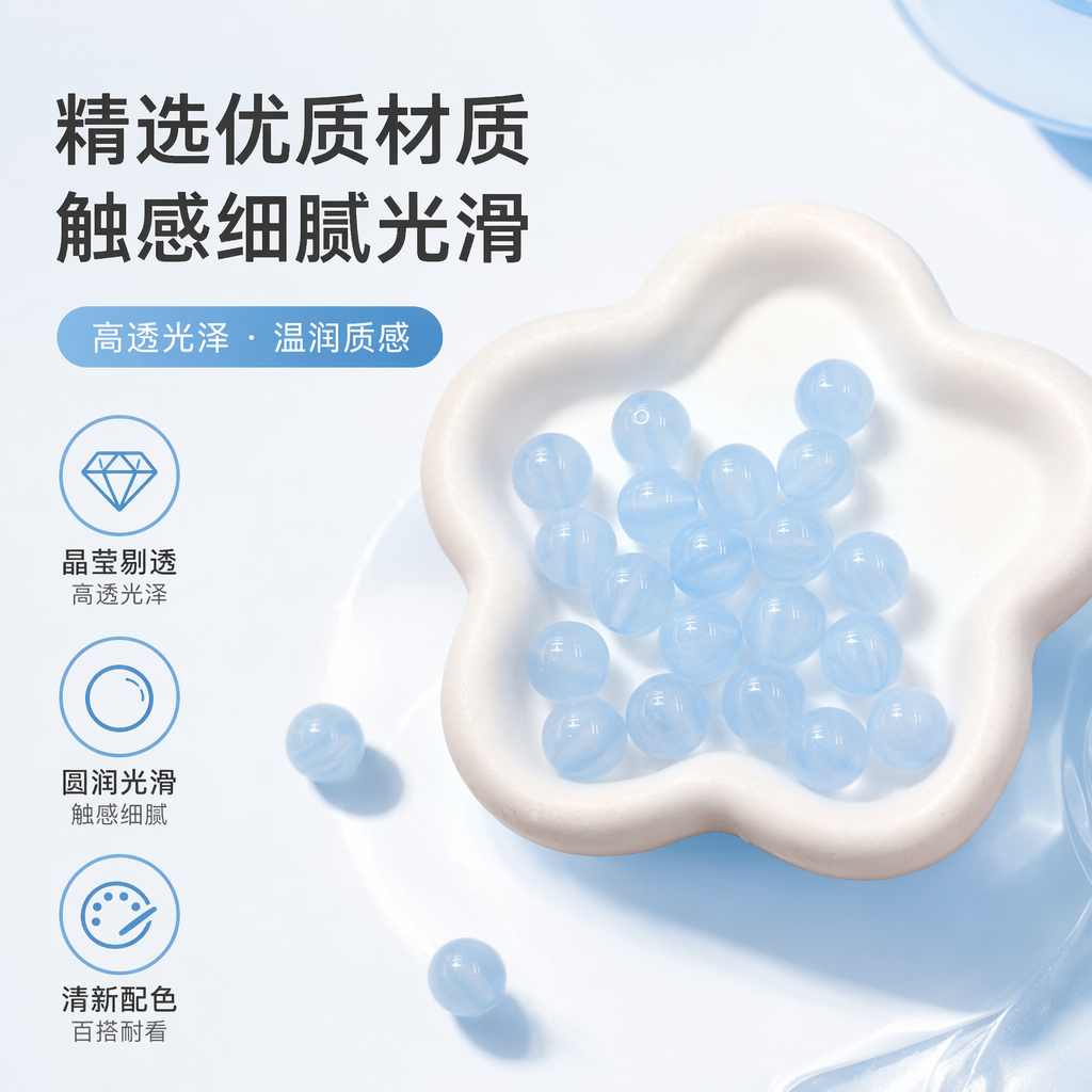 浅蓝色珠子天然淡水珍珠项链配饰手工串珠材料