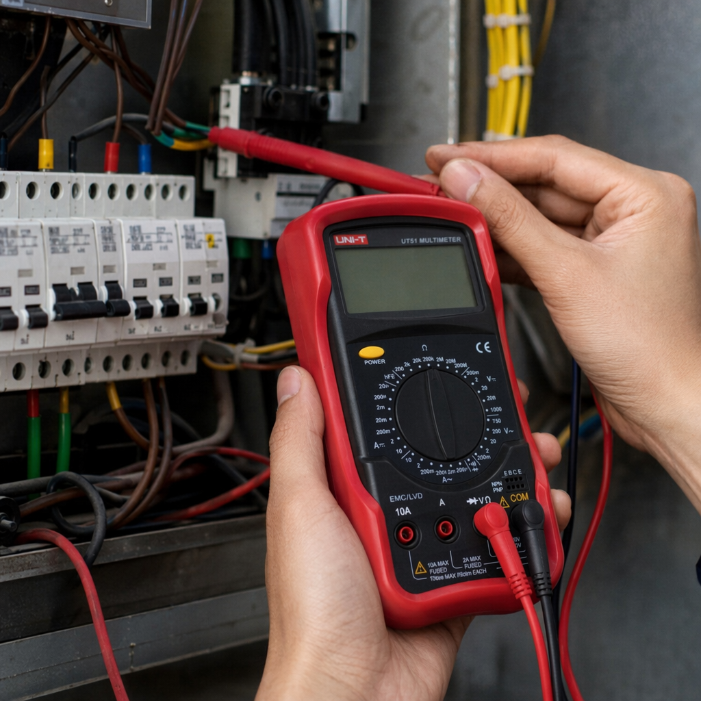 Red-cased digital multimeter with automatic range AC/DC voltage, current and resistance tester details Picture