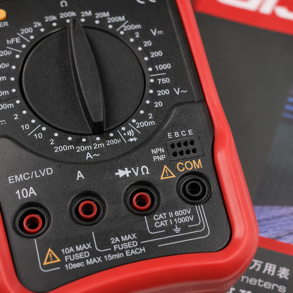 Red-cased digital multimeter with automatic range AC/DC voltage, current and resistance tester Application Scenario