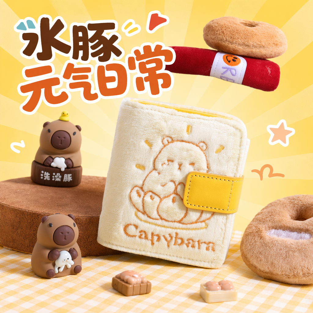 米白色毛绒卡皮巴拉笔记本配黄色搭扣可爱学生日记本 Specification image