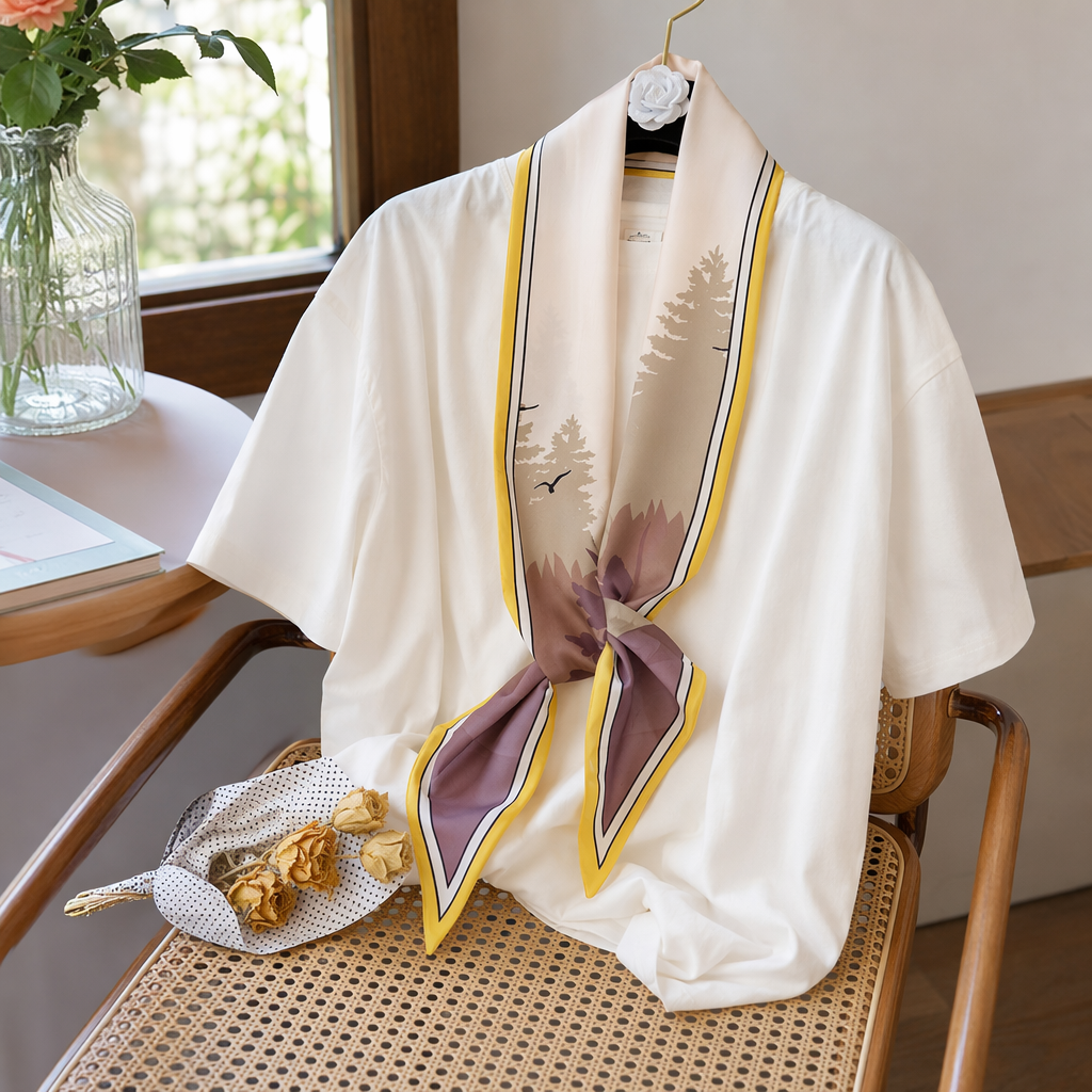 The colorful printed silk scarf is a light and breathable spring and summer scarf for women details Picture