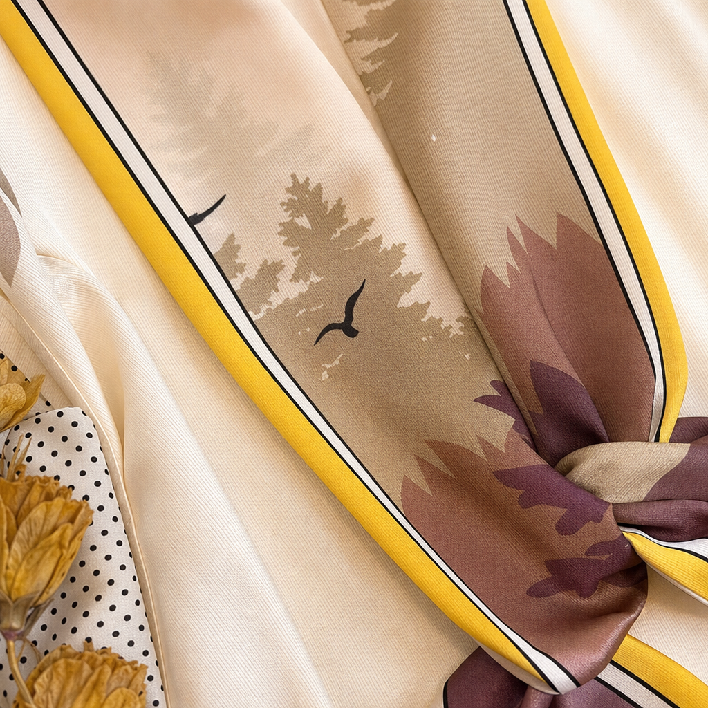 The colorful printed silk scarf is a light and breathable spring and summer scarf for women Application Scenario