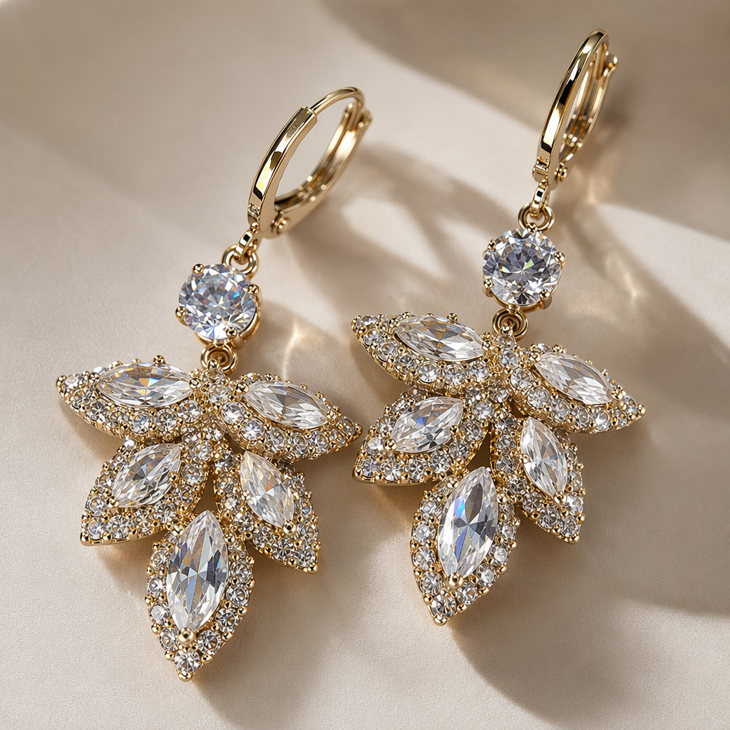 Golden diamond-encrusted leaf-shaped earrings are fashionable and light luxury earrings for women Application Scenario