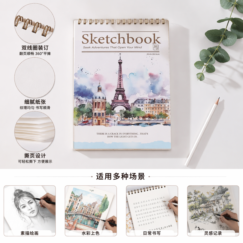 Watercolor cover sketch book, 80g thickened paper professional hand-drawn book