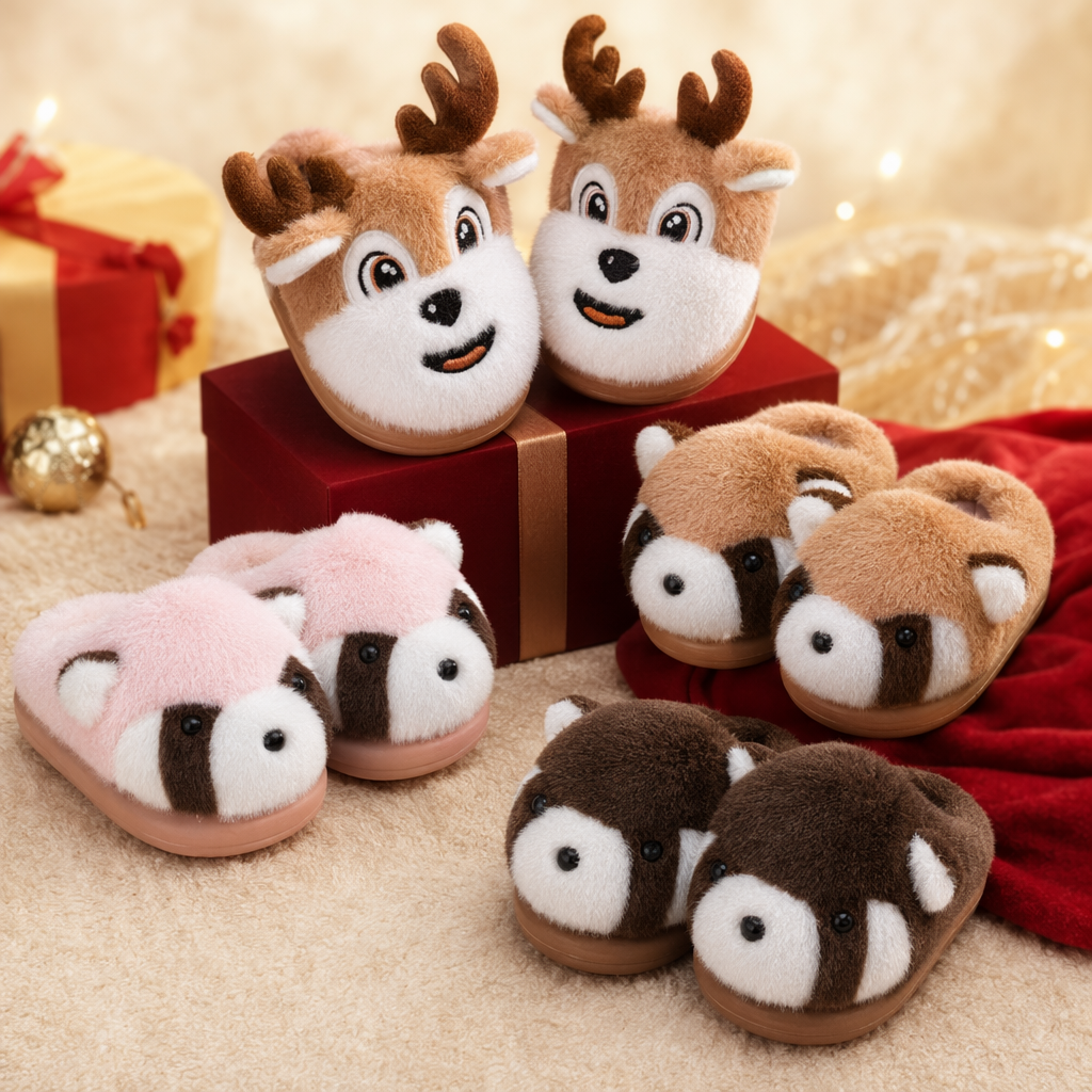 Pink raccoon shaped home slippers are cute, with soft soles and anti-slip properties made of cotton and linen Specification image