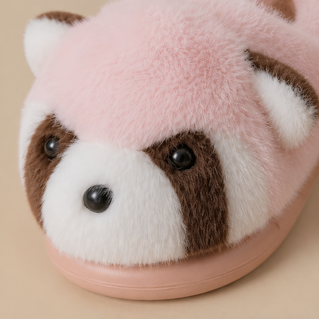 Pink raccoon shaped home slippers are cute, with soft soles and anti-slip properties made of cotton and linen Application Scenario