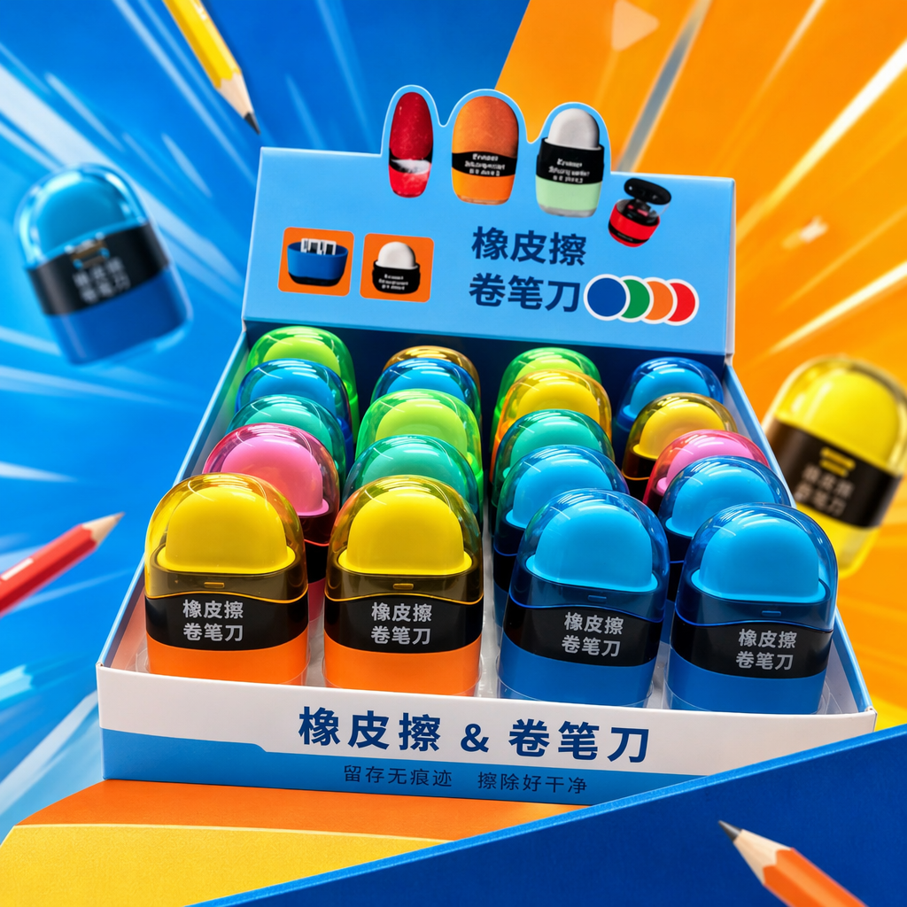 Colorful pencil sharpener Eraser set box Student stationery Creative storage set Specification image