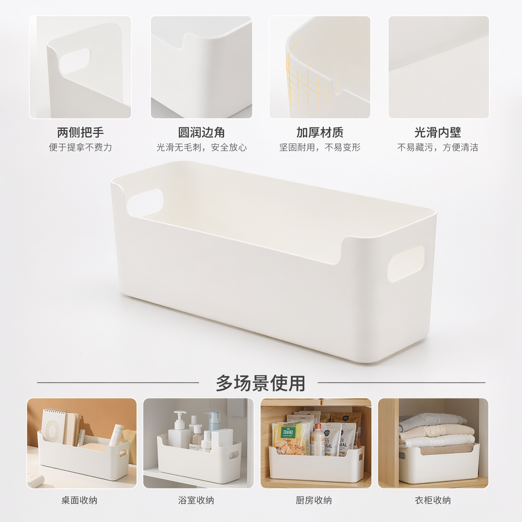 白色长方形塑料收纳筐家用整理筐大容量储物筐