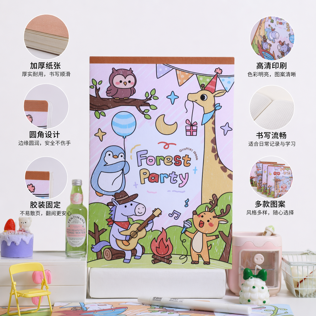 Pink Forest Party-themed doodle book, creative children's drawing book
