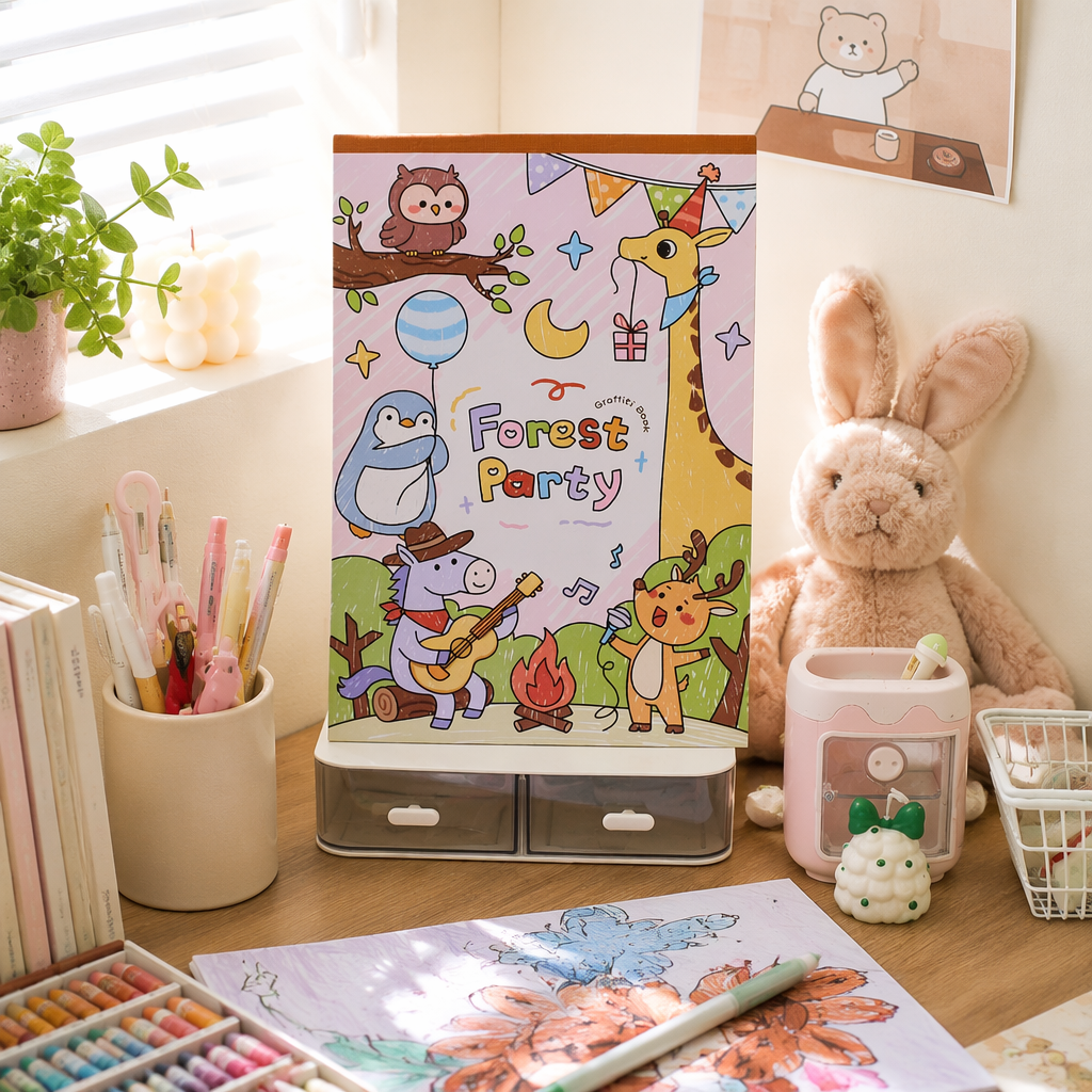 Pink Forest Party-themed doodle book, creative children's drawing book details Picture