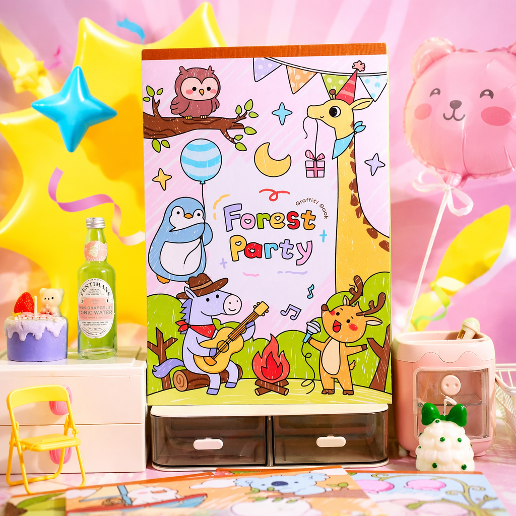 Pink Forest Party-themed doodle book, creative children's drawing book Specification image
