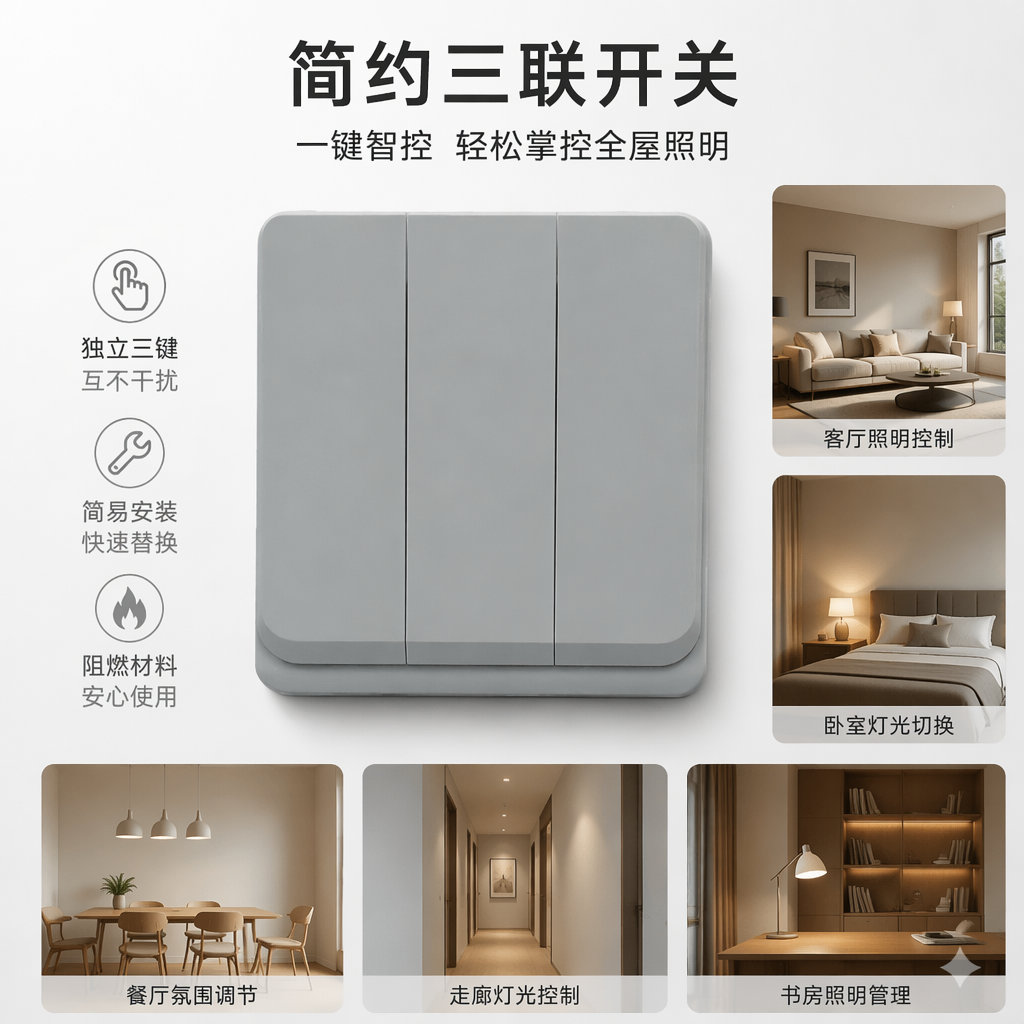 G series white three-way single-control wall switch, Type 86 wall socket, exclusively for foreign trade