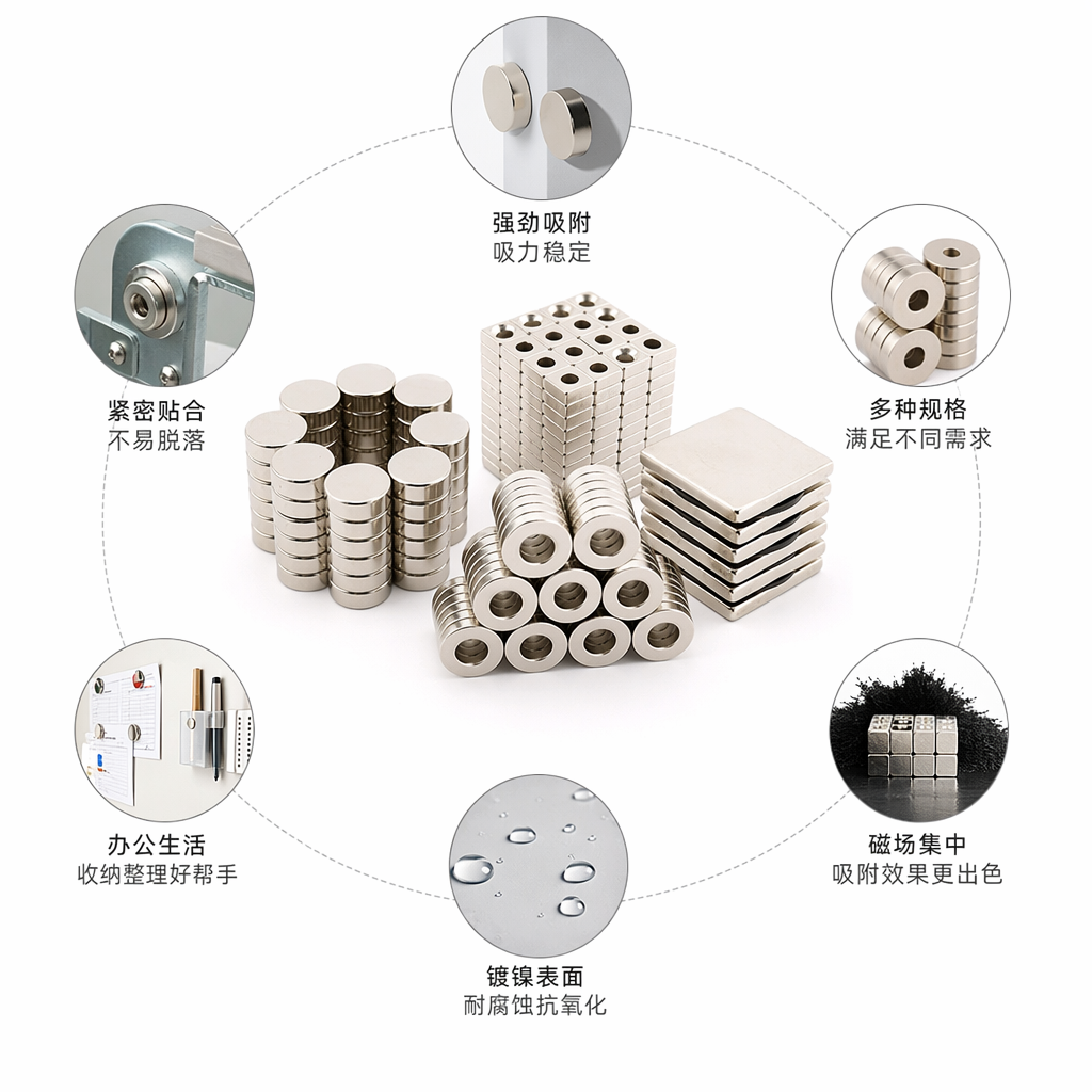 银色磁铁块和磁铁环 强力钕铁硼永磁材料 适配DIY创意组装