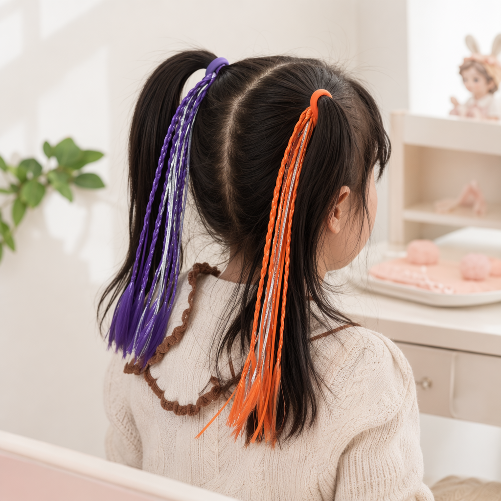 Orange and purple two-color braided tassel hair tie details Picture