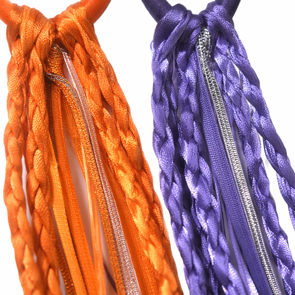 Orange and purple two-color braided tassel hair tie Application Scenario