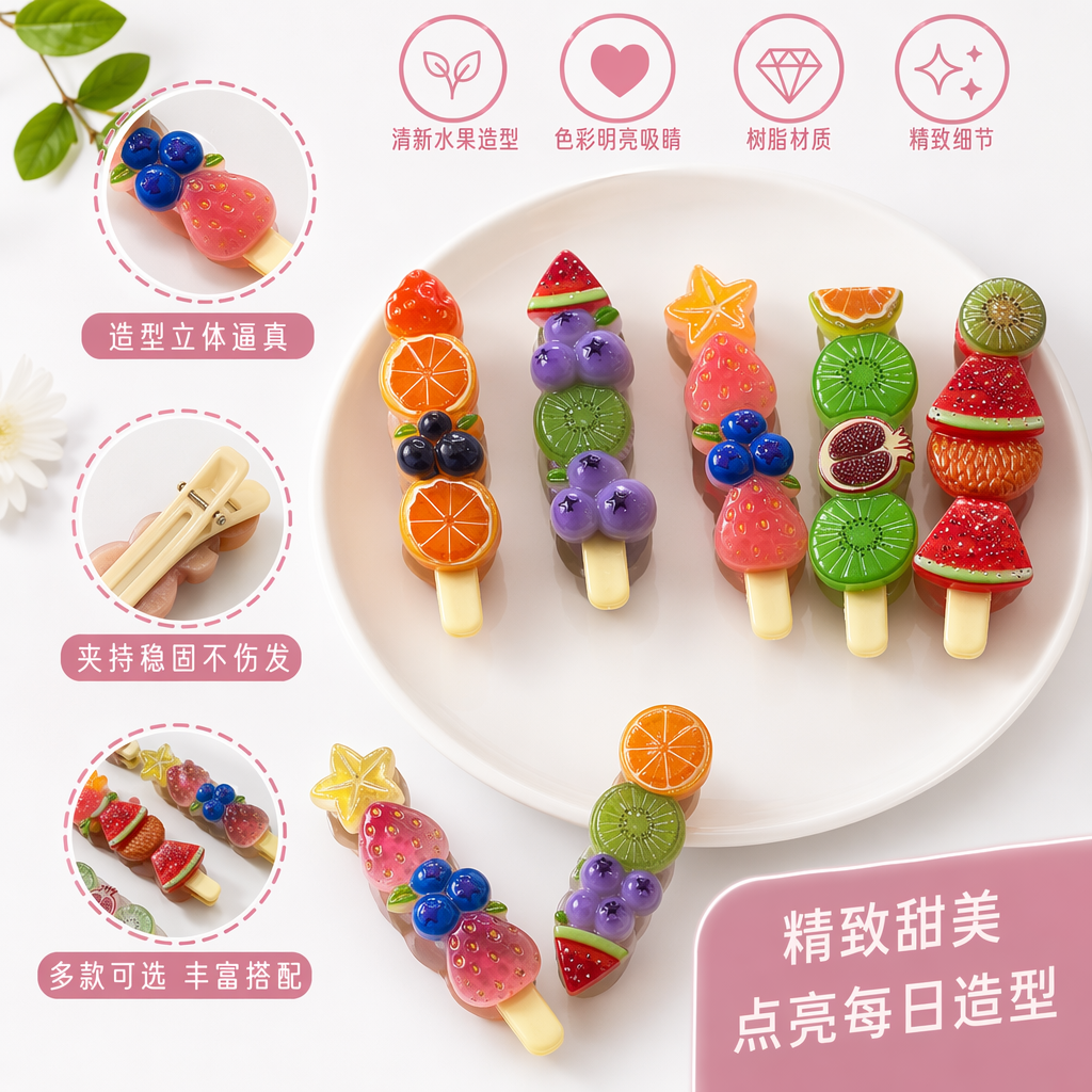 彩色水果造型树脂饰品创意可爱挂件耳饰手链套装