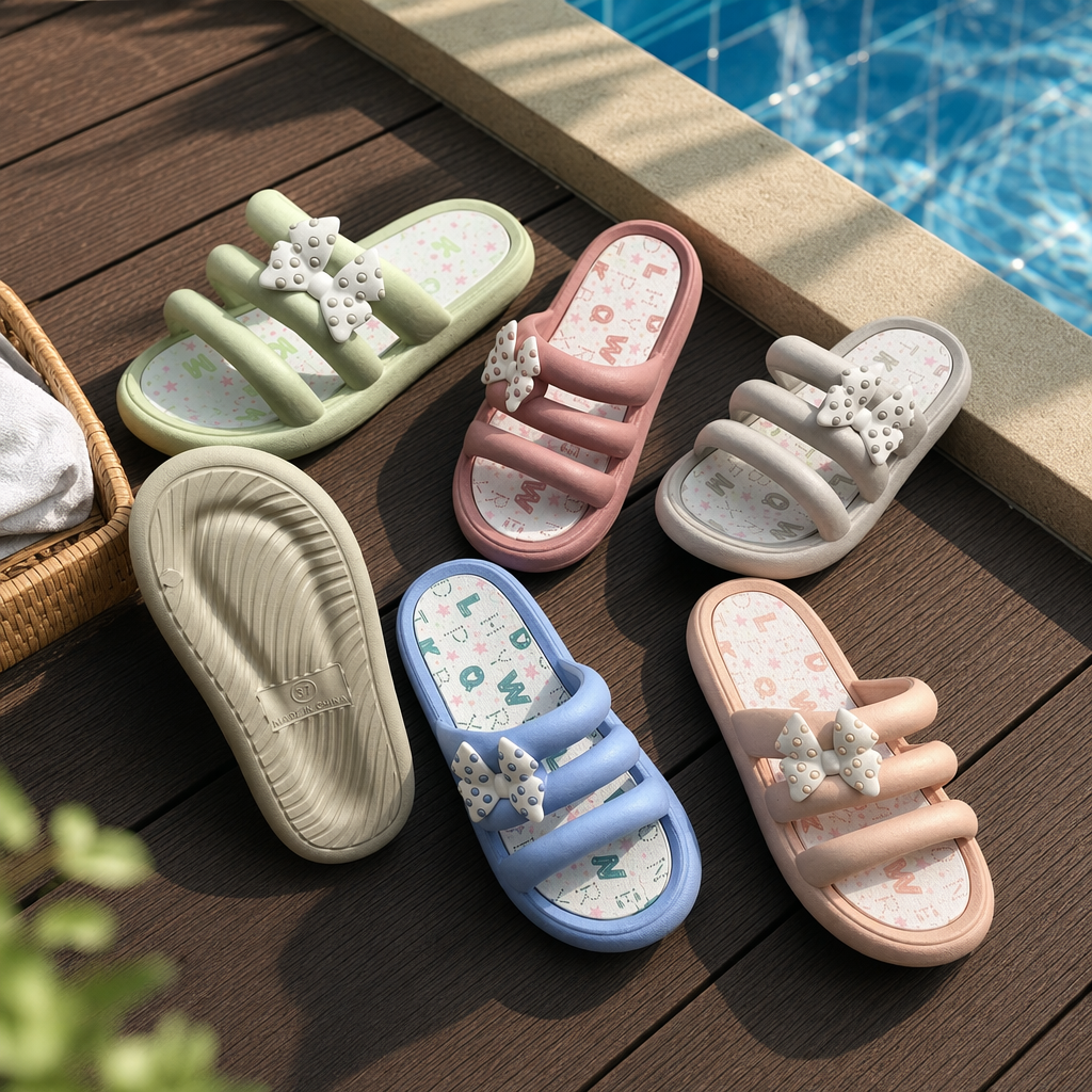 Colorful bow home slippers for women, comfortable cotton and linen anti-slip soft soles details Picture