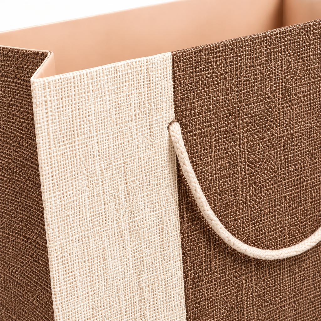 Brown and beige striped hand-held paper bags, simple and eco-friendly shopping bags, gift packaging bags Application Scenario