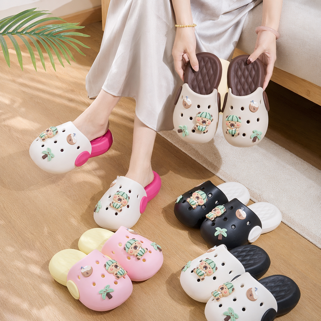 Colorful cartoon cotton slippers for women, anti-slip soft soles, cute and casual style details Picture