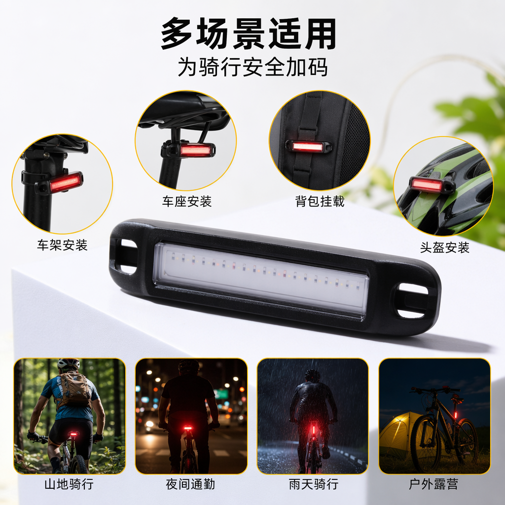 黑色USB可充电头灯长条形LED灯体带包装盒