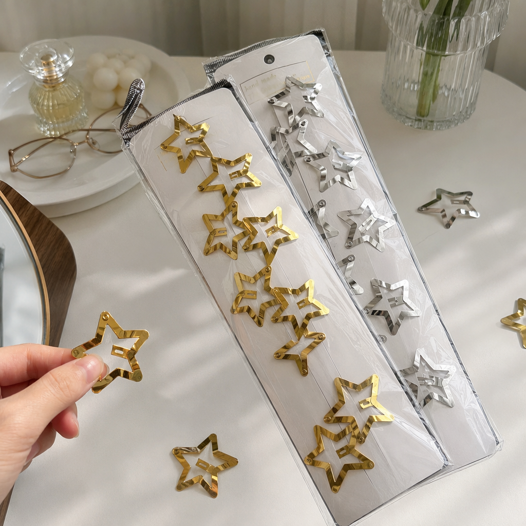 Golden star hairpins and silver star hairpins are shiny, simple and versatile, suitable for both girls and adults details Picture