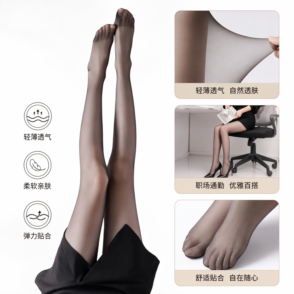 黑色丝袜覆盖双腿显瘦修身连裤袜