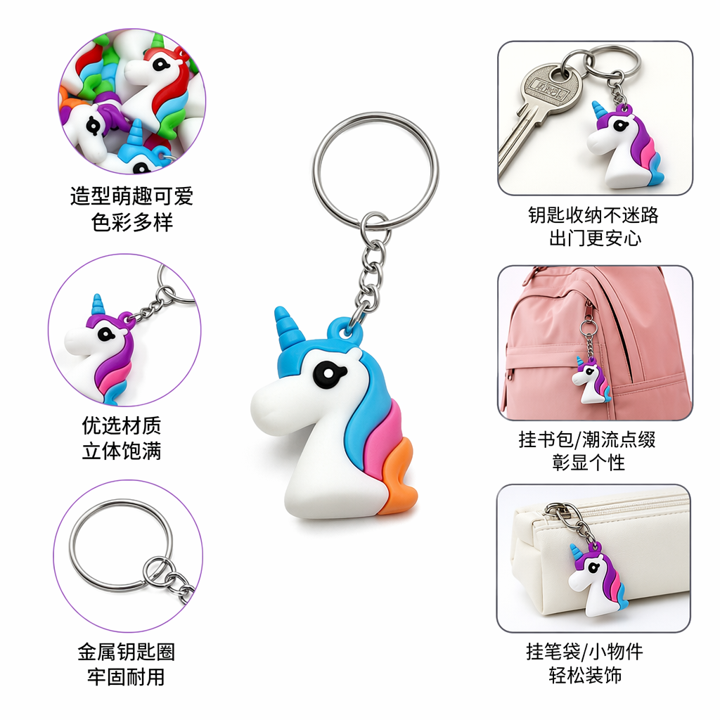 Colorful unicorn fleece keychain, cute pendant, and adorable car bag decoration