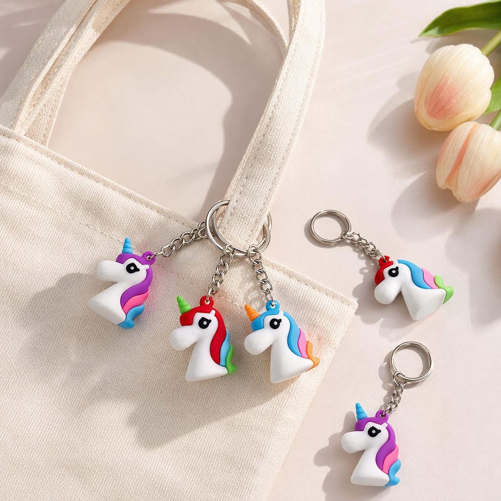 Colorful unicorn fleece keychain, cute pendant, and adorable car bag decoration details Picture