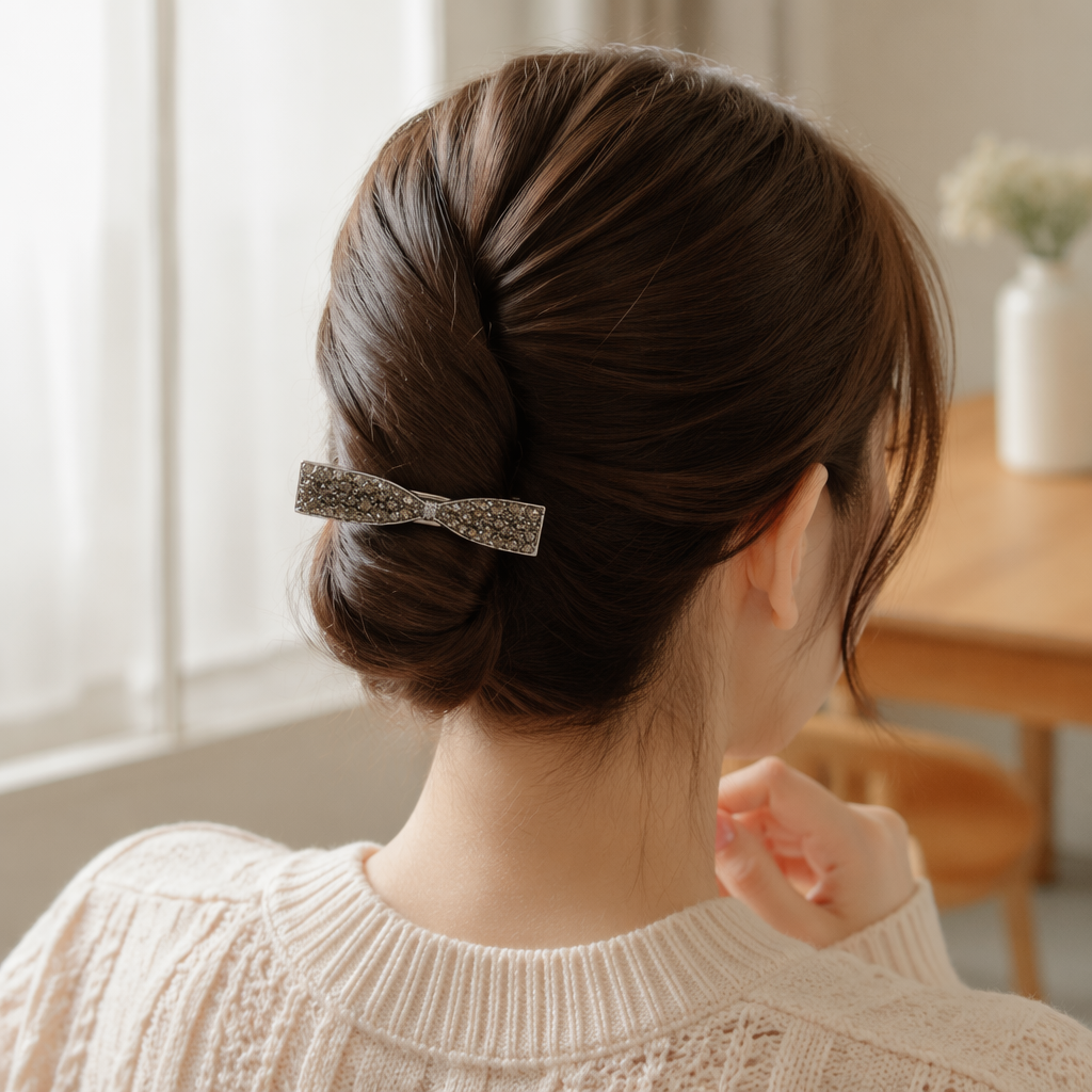 The silver diamond-encrusted bow hairpin is fashionable and exquisite, suitable for both girls and adults details Picture