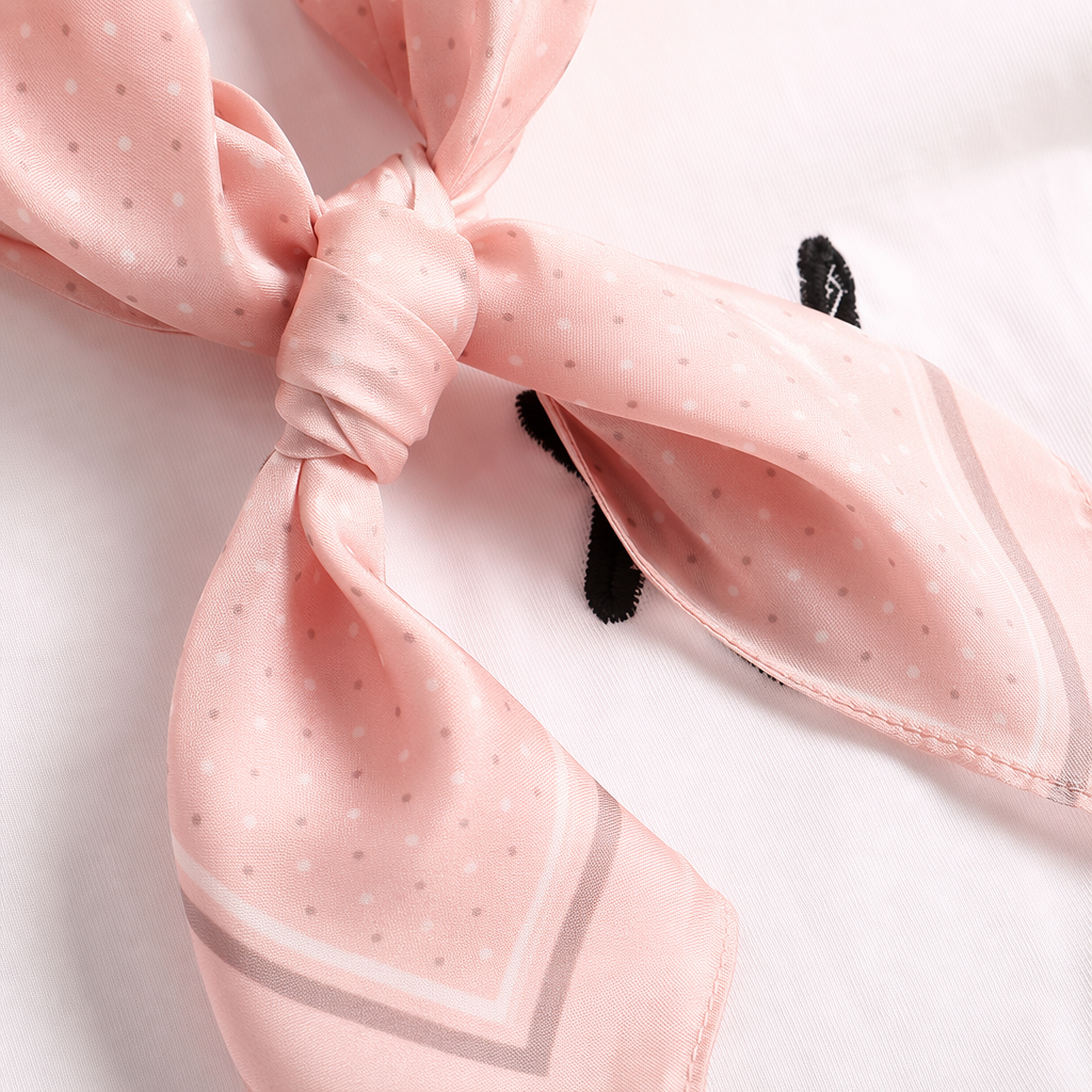 The pink polka dot chiffon scarf is light and breathable, a must-have for spring and summer outfits Application Scenario