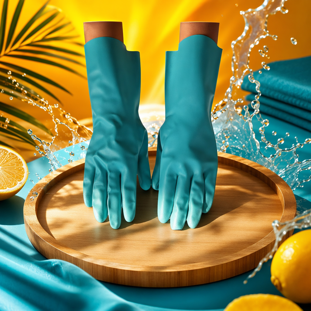 قفازات مطاطية زرقاء تحتوي على منصات خشبية Specification image