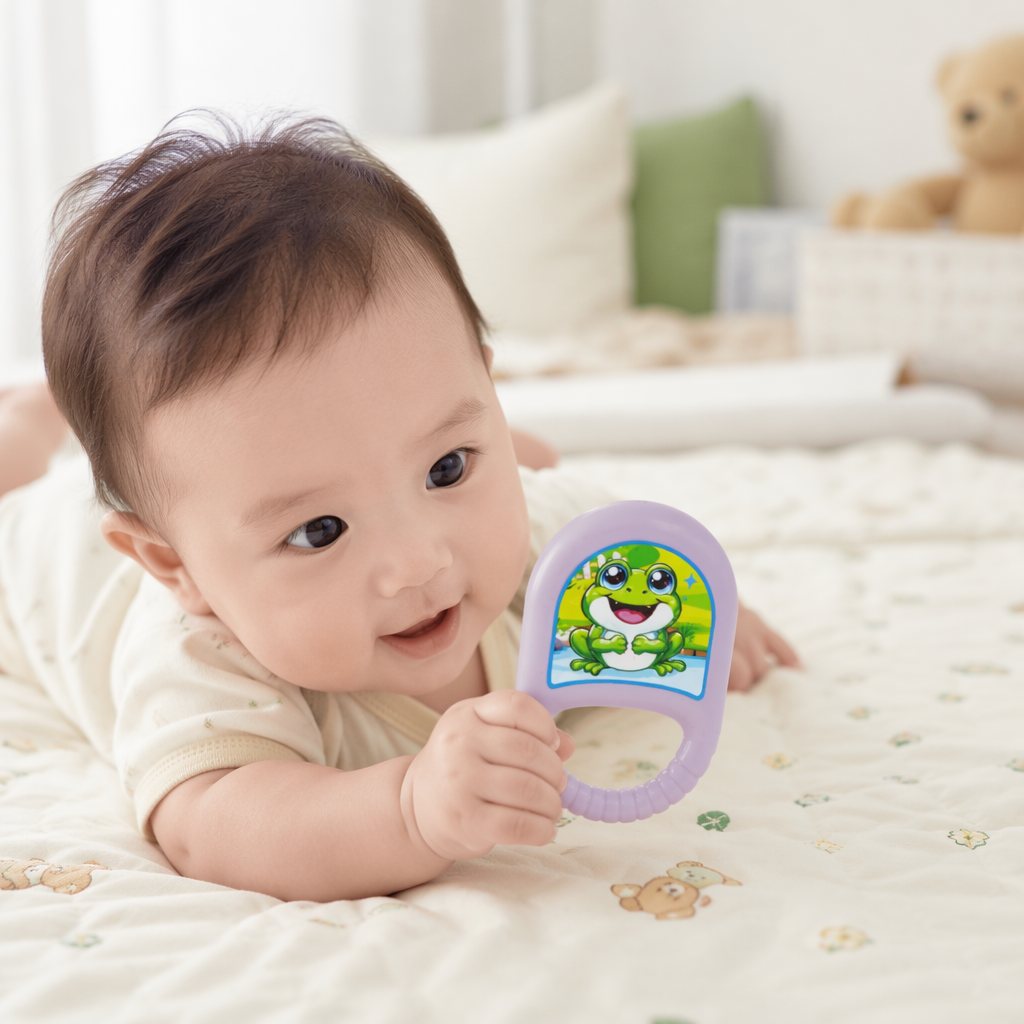 Purple frog-shaped bell toy for children's intelligence, sound and early education, soothing plush details Picture