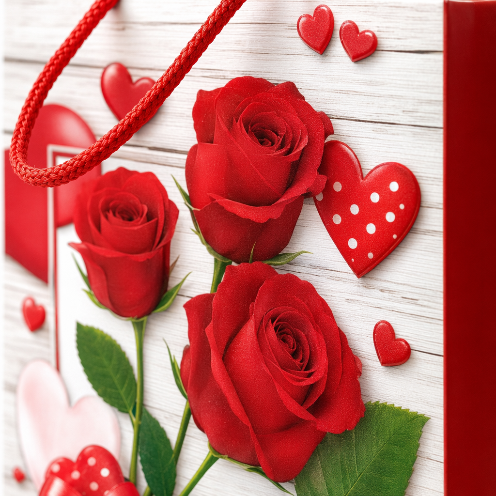 Red rose heart-shaped gift bag, velvet texture hand-held gift box packaging bag Application Scenario