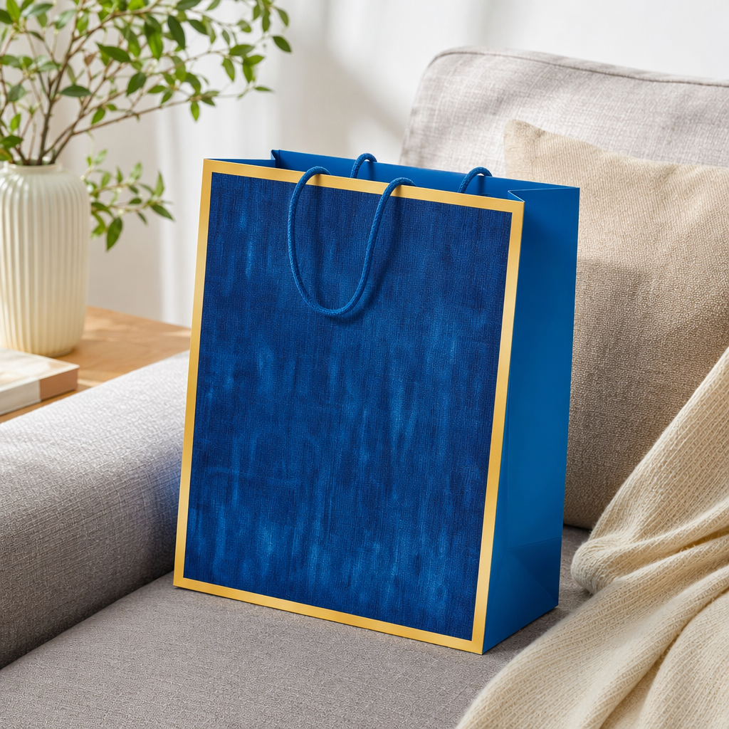Blue hand-held gift bag, large thickened eco-friendly shopping bag, gift packaging bag details Picture