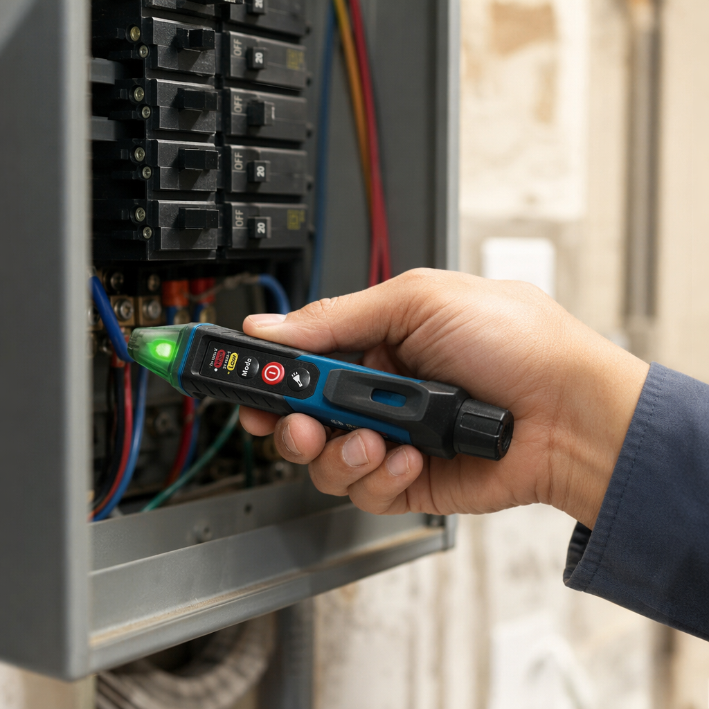 The blue handheld non-contact voltage detection pen can be inserted into the socket hole. It is a household safety voltage detection tool details Picture